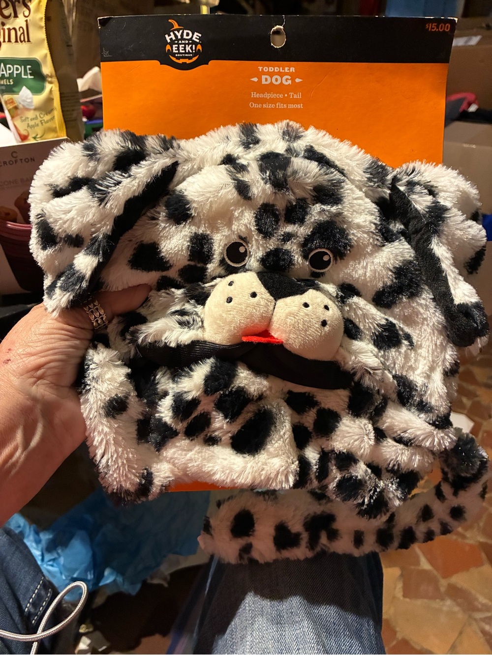 Toddler Dalmatian Plush Hooded hat & tail - Black & White